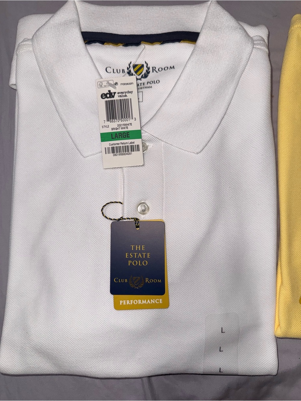 Club Room White Performance Polo Shirt with Navy & Yellow Trim